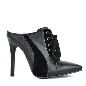 Black Women's Lace Up Slip On Pointed Toe Stiletto Heel
